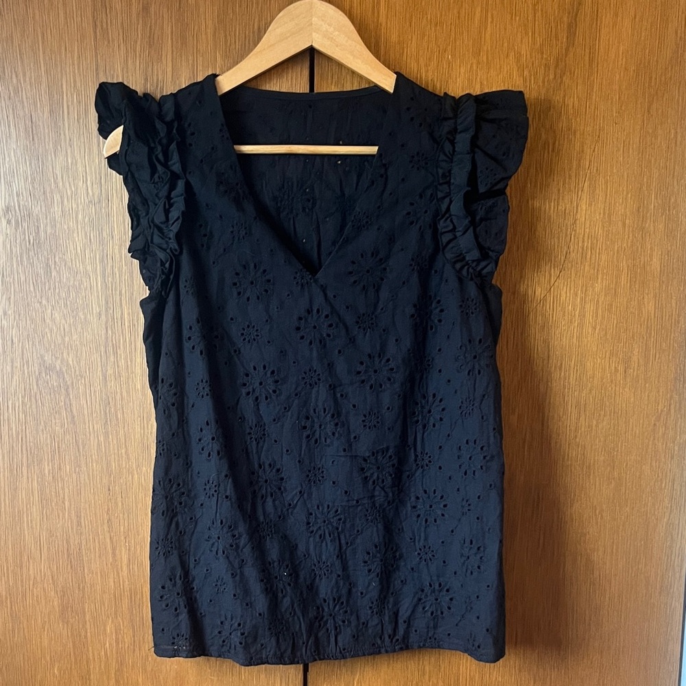 SHEIN Black Eyelet Ruffle Blouse